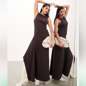 Asos Asymmetric Hem Maxi Dress in Brown 1